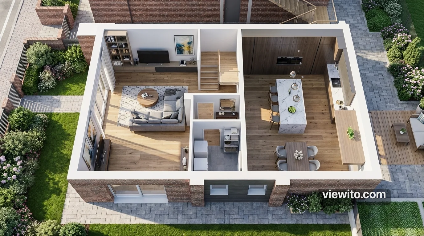 AI interior rendering furnished apartment — photorealistic virtual home staging with Viewito