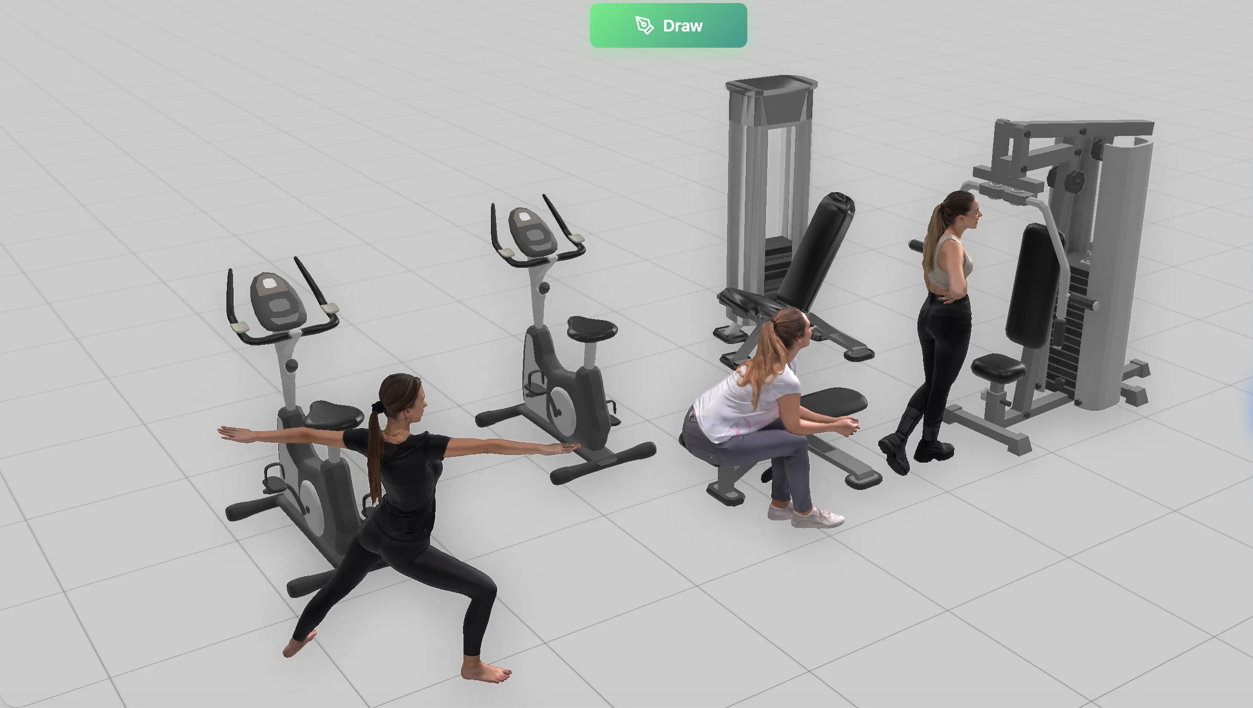 3D gym scene before AI rendering